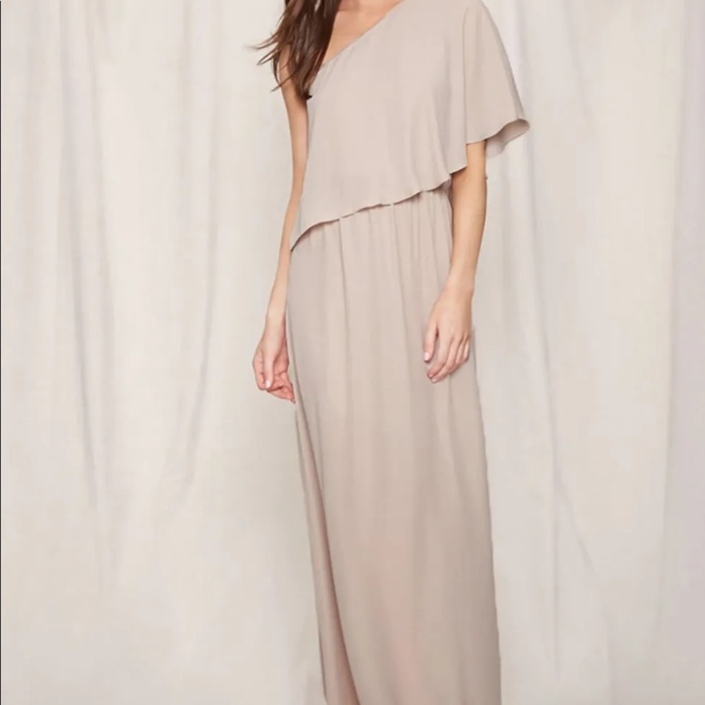NWT Pretty by Rory dress; Nude, maxi, one shoulder
